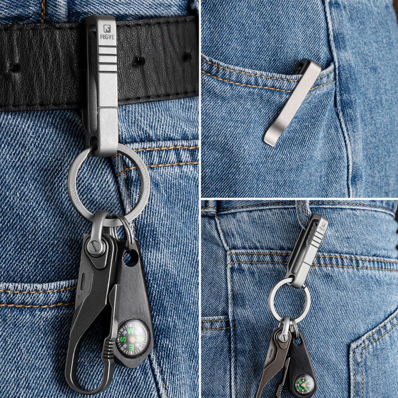 FEGVE Titanium Belt Key Clip with Key Ring, Belt Key Holder Key Chain Clip Black Keychain for Men(Grey) - Image 4